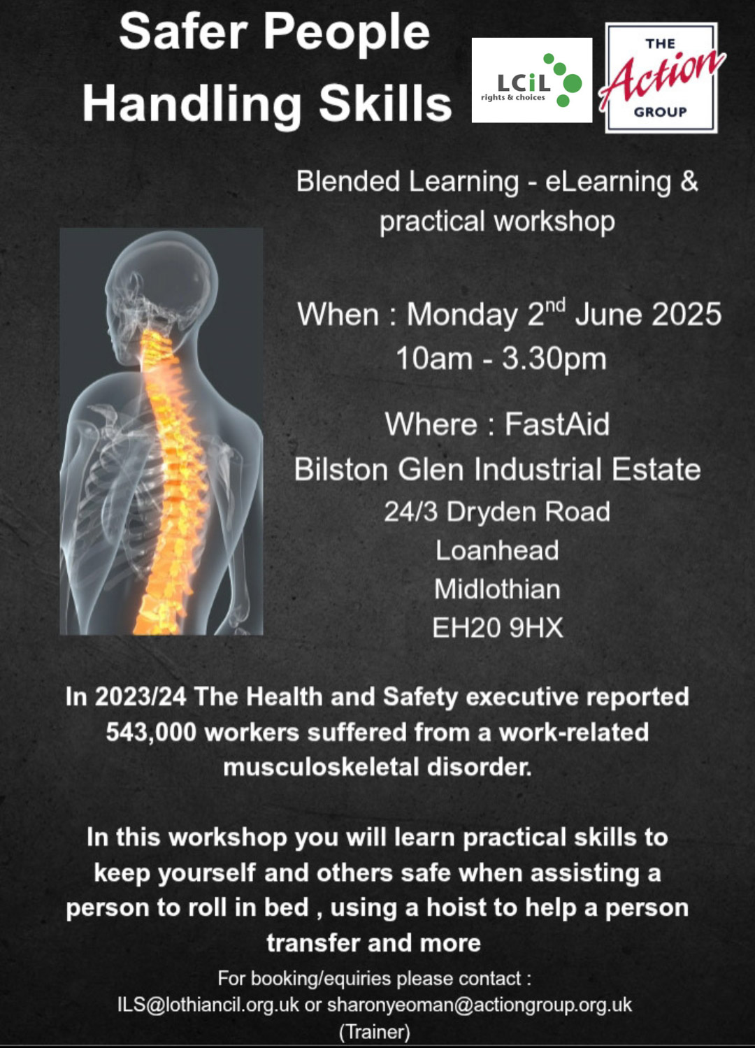 Safer People Handling Skills workshop for CEC PAs on Monday 3 June. Please contact: ILS@lothiancil.org.uk for info.